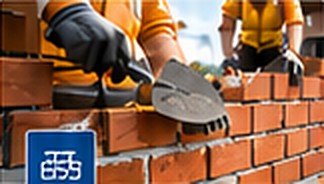 Bricklayer laying red bricks